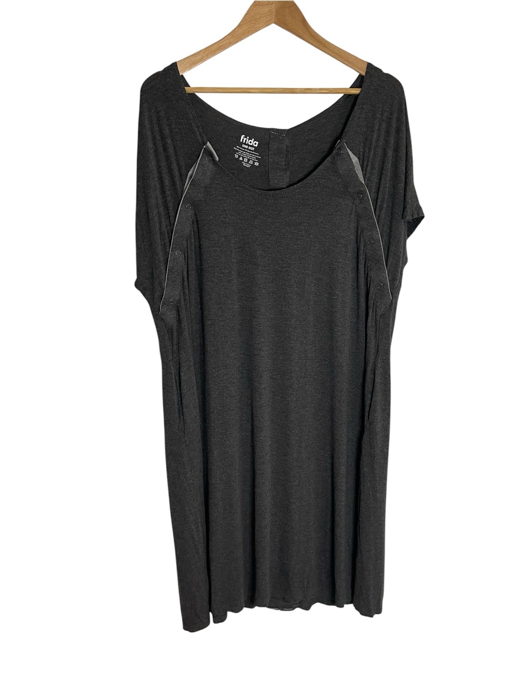 Frida Charcoal Grey Nursing & Maternity Midi Dress With Snaps One Size tunic